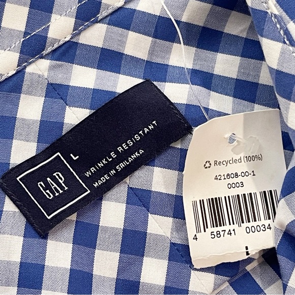 NWT GAP Men’s Wrinkle-Resistant Blue White Gingham Button-Down Shirt Size L - Picture 7 of 9